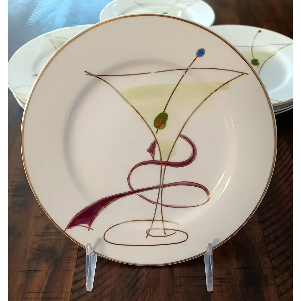 Vintage 1990s Pier 1 Martini Glass Appetizer Plates Set of 9 EUC Porcelain Retro